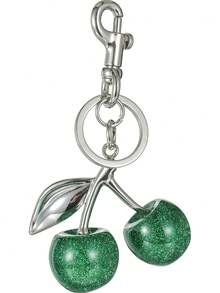 Cherry Shaped Keychain Bag Charm, Cute Car Keyring Accessory For Women, Perfect Christmas & Valentine's Day Gift - 銀色+綠 - 查看 2