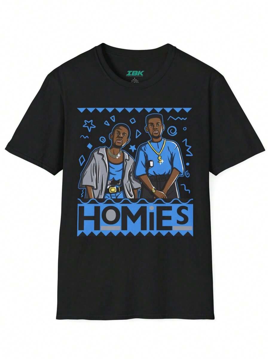 Homies Graphic Tee Illustrated Friends Portrait-Shirt 1 - 黑色 - 查看 1