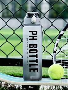 Bouteille de sport portable de haute qualité, finition mate dégradée, bouteille d'eau en plastique de 1000 ml pour le fitness et les activités de plein air - Gris - Voir 4