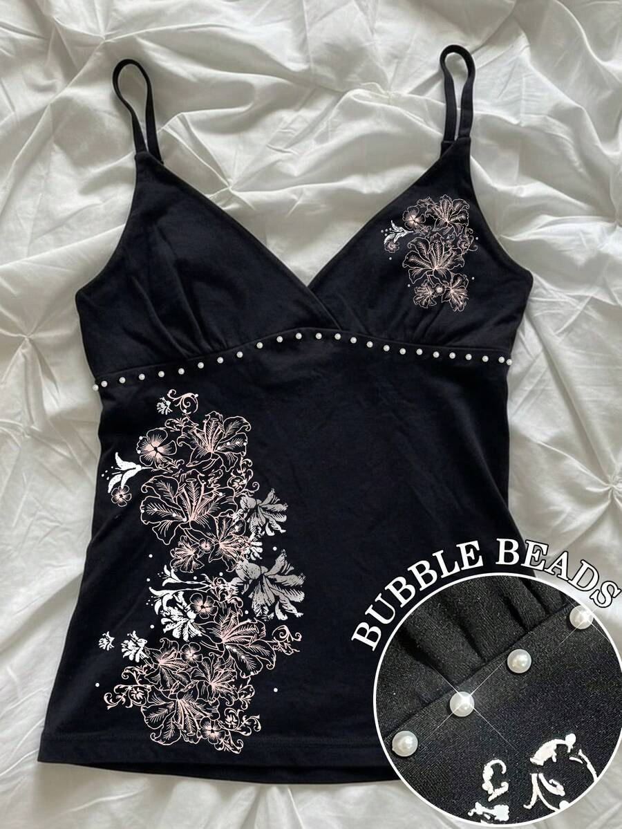 Áo mùa hè in họa tiết hoa dâm bụt, áo kiểu thường ngày cho nữ, trang phục đi biển cho nữ màu đen. - màu đen - Xem 1