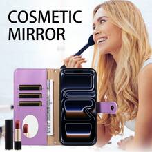 1pc Crossbody Protective Case With Card Slots, Zipper Pocket Compatible With Apple 17 ProMax/16/15/14/13/12/11pro, A56, NOTE 14 PRO 5G (International Version), Makeup Mirror Phone Cover - Purple - View 4
