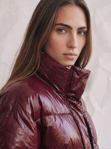OUTTA BOX Chaqueta acolchada brillante burdeos, abrigo burbuja burdeos de moda, chaqueta de invierno de estilo callejero Y2K - Burdeos - Ver 3