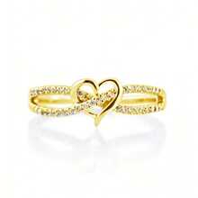 1 pieza Anillo decorativo de mujer elegante y exquisito con corazón de rhinestone para damas, para uso diario, fiestas, banquetes, celebraciones y regalos - Dorado - Ver 1