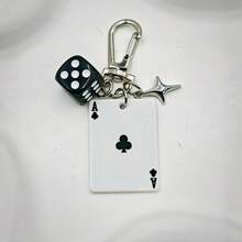 1pc Unisex New Creative Cartoon Dice Keychain Acrylic Playing Card Pendant Cute Bag Charm Car Decoration Keyring Purse Accessories For Backpack Handbag For Women - 彩色 - 查看 7