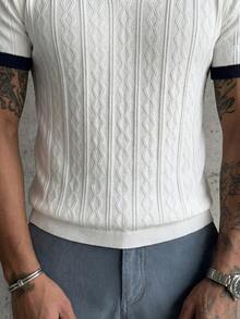GRDR Herren Sommer Möwenkragen einfarbiger Kurzarm Strickpullover, geeignet für Sommerausflüge, essentiell für modisches Styling - Weiss - Übersicht 5