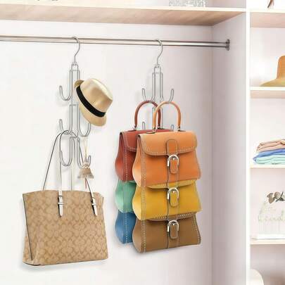 1pc 360° Rotating Metal Bag Hanger, Wardrobe Storage, Dorm Room Decor, Back To School Storage Solution - Keeps Bags Visible And Well-Maintained - Multi-Functional Handheld Bag Organizer That Saves Space