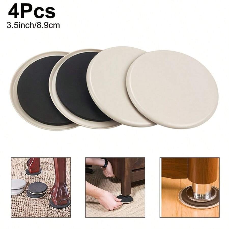 4 piezas de deslizadores de muebles reutilizables de 3.5 pulgadas, adecuados para alfombras - Fácil movilidad y protección de superficie - Beige - Ver 1