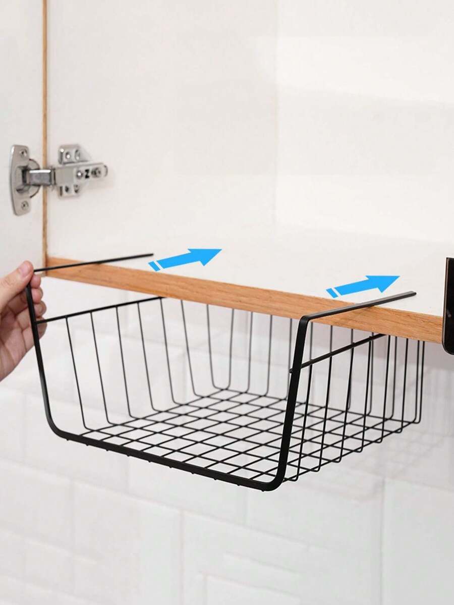 Giỏ đựng đồ treo dưới tủ, giỏ dây kim loại treo, thích hợp để đặt dưới tủ, giải pháp lưu trữ tiết kiệm không gian đa chức năng, có thể sử dụng cho mặt bàn bếp, tủ đựng thực phẩm, phòng tắm, văn phòng và phòng giặt.