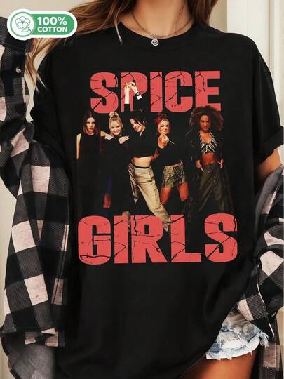 Spices Girls Vintage Cracked T-Shirt, Unisex 100% Cotton, 90s Girl Group Nostalgia Graphic Tee, Retro Pop Music Fan Shirt