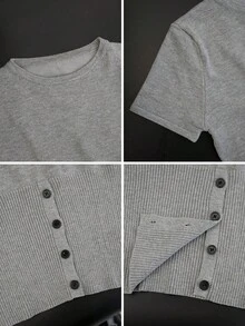 Áo khoác cardigan dệt kim tay ngắn dáng rộng thoải mái dành cho nữ, thích hợp mặc mùa hè. - Xám - Xem 6