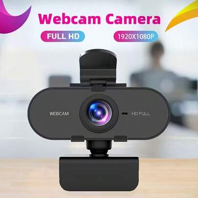 1080P高清网络摄像头，内置麦克风，广角视野，USB接口，360°旋转，夹式设计，适用于办公室和家庭安防监控