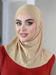 1pc Hijab Cap, Women's Middle Eastern Arabic Dubai Turkish Muslim Solid Color Classic Minimalist Casual Elegant Humble Modal Silk Soft Breathable Comfortable Long Brim 2-In-1 Scarf Turban Hijab Cap, Suitable For Daily Life, Festivals, Gatherings, Worship - Multicolor - View 3