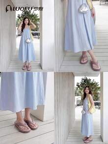 luofu Dép xỏ ngón nữ, dép lê ngoài trời chống trơn trượt, dép sandal mùa hè thời trang, đế dày, dép đế bằng đi biển, dép đi nghỉ mát. - Màu tím - Xem 10