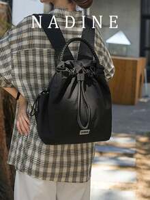 新款女士尼龙帆布旅行手提包，时尚休闲大容量水桶包 - 方形 - 查看 7