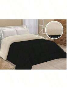 Sherpa Comforter With Blanket/Fitting Set, Queen Size, Thick, Assorted Colors, 2.40cm X 2.20cm - Negro - Ver 1