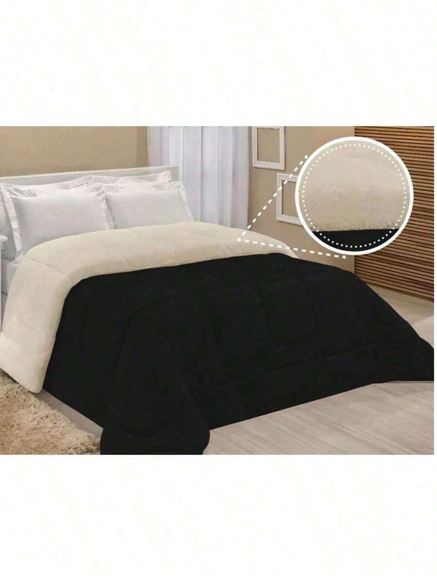 Sherpa Comforter With Blanket/Fitting Set, Queen Size, Thick, Assorted Colors, 2.40cm X 2.20cm - Negro - Ver 1