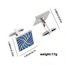 2PcsVintage Cufflinks Men French Cuff Shirt Square Pattern Enamel Business Suit Wedding Groom Bridal Casual Dress Cuff Links Men's Jewelry Luxury Gifts - Blue - View 10