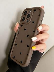 1pc Cute Black Heart Fashion Minimalist Anti-Slip Anti-Fall Shockproof Durable Lightweight Phone Case Black And Brown Heart Phone Case Cute. Compatible With IPhone17/17Pro/17ProMax/16/16Pro/16ProMax/15/14/13/12/11 Models Spring Gift Birthday Party - Brown - View 2