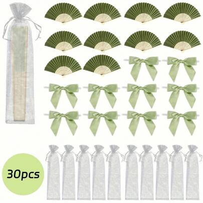 Bộ quạt xếp màu xanh lá cây trang nhã dành cho nữ, gồm 3/15/30 chiếc, có nơ trang trí, thích hợp làm quà tặng cầu hôn cho phù dâu, quà tặng tiệc cưới, quà lưu niệm sinh nhật, đạo cụ chụp ảnh, trang trí sự kiện và đồ dùng đa năng cho tiệc cô dâu, tiệc độc thân, lễ hội và sử dụng hàng ngày.