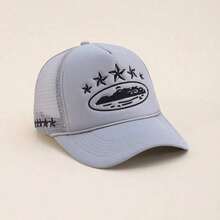 1pc Women Five-Pointed Embroidery Truck Driver Hat, Fashionable Baseball Cap With Mesh, Casual Outdoor Hat Spring Autumn Traveling, Beach Holiday Halloween - 淺灰色 - 查看 2