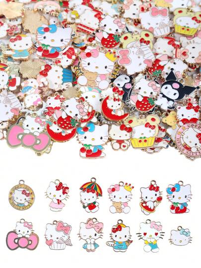 SANRIO 10/20个混合装三丽鸥Hello Kitty饰品挂件，可爱猫咪蝴蝶结造型，可爱动物造型，可用于手机壳装饰，也可作为节日礼物制作挂件