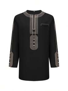 New African Traditional Clothing For Men Embroidered Top And Casual Pants 2 Pieces Kaftan Suit For Men - Black - View 5