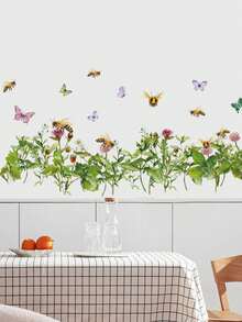 3 Rustic Watercolor Floral Waistline Wall Stickers, Dandelion / Wildflower, Bee And Butterfly Patterns, Waterproof Self-Adhesive PVC Stickers, Freely Combinable, DIY Decorative Decals For Bathroom, Kitchen, And Bedroom Baseboards - Wall Stickers - View 10