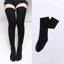 1 Pair Women's Over The Knee Socks Combed Cotton Thigh High Socks Plus Size Long Loose Fit Striped Fashion Casual Daily Wear - 黑色 - 查看 13