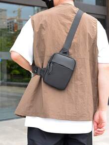 1 pieza Nuevo pecho deportivo para hombres, bolsa de cintura para teléfono ultra pequeña, bolsa portátil multifunción, adecuada para adolescentes, actividades al aire libre casuales, deportes, vacaciones, viajes, regalos de graduación, accesorios de cumpleaños - Negro - Ver 3