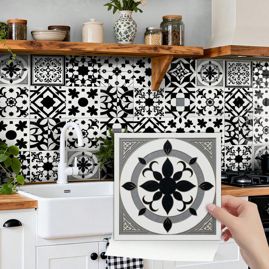 Bộ 24 miếng giấy dán tường giả gạch cổ điển, kích thước 3.94/5.91/7.87 inch, chống thấm nước và chống dầu mỡ, thích hợp trang trí nhà bếp, phòng tắm, có thể tháo rời. - NHZ170 - Xem 1