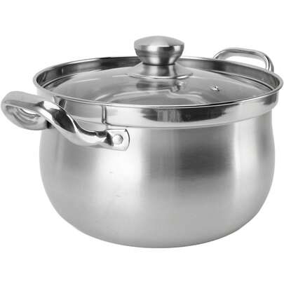 Olla De Acero Inoxidable 201, 24 X 13.7cm Olla De Sopa Con Asas Dobles Antiquemaduras, Con Tapa Visible Para Pasta, Sopa, Espaguetis, De Fondo Grueso Antiadherente