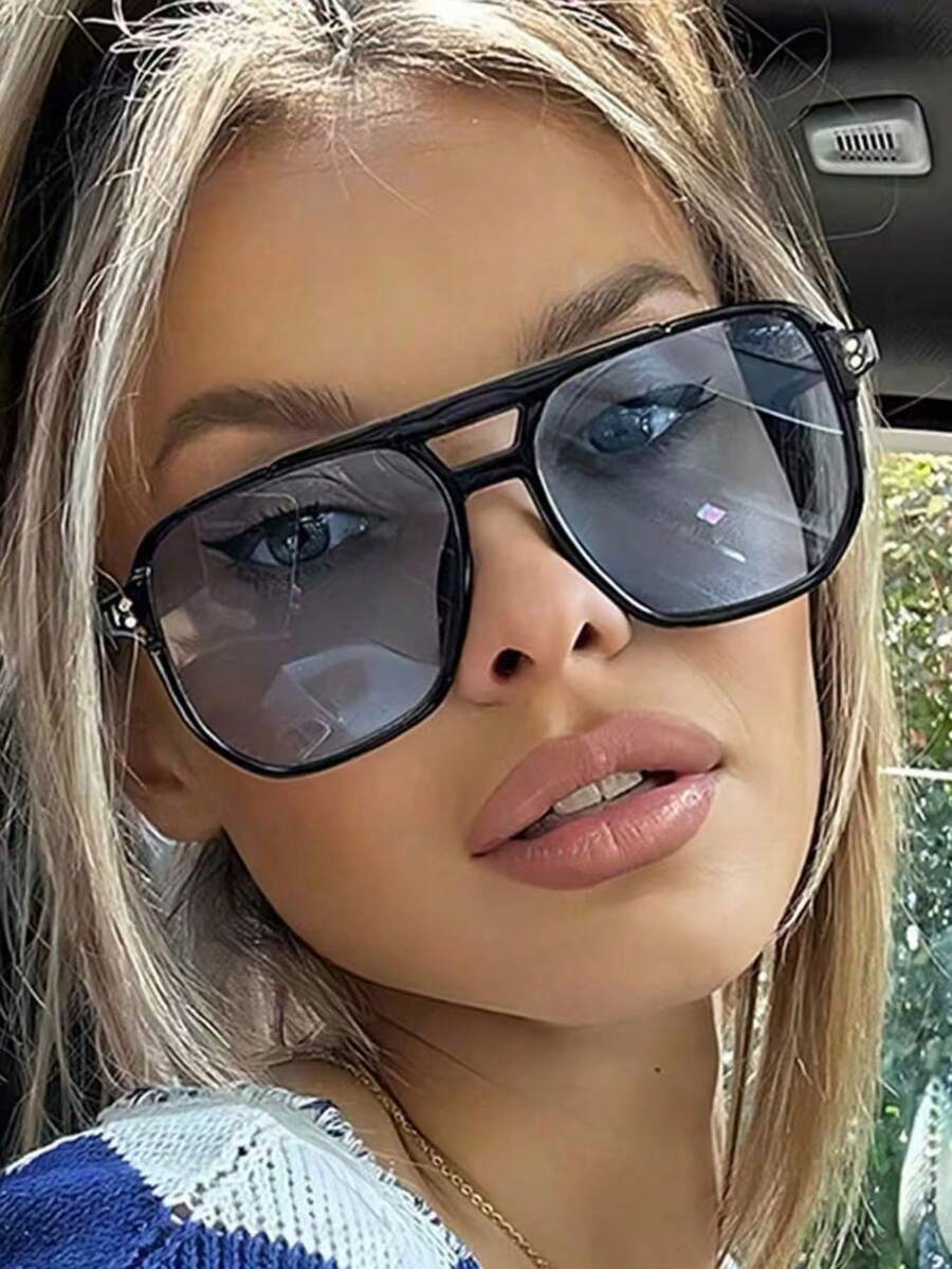 Pilotenbrille mit Doppelsteg für Herren und Damen, europäischer Stil, hochwertiges Gefühl, modisch, retro, Modebrillen. - Verschiedenfarbig - Übersicht 1