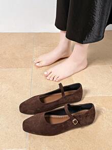 2023 Spring/Autumn New Square Toe Mary Jane Shoes, French Style, Non-Slip Soft Bottom Casual Shoes For Women - Brown - View 3