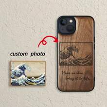 Funda de teléfono de madera personalizada | Grabado de foto personalizada | Arte de línea dibujado a mano - Multicolor - Ver 4