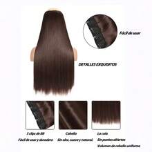 Extensiones de cabello sintético de 60 cm de largo, con 5 clips, aptas para uso diario y fiestas, fabricadas con fibra resistente al calor. - 613# - Ver 3