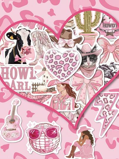 50 miếng dán màu hồng nhạt dễ thương "Howdy Cowgirls" - Thiết kế hoạt hình đáng yêu, hoàn hảo cho máy tính bảng, các bữa tiệc, ốp điện thoại, đàn guitar, vali, phong bì và trang trí quà tặng - Miếng dán vui nhộn