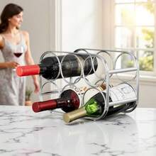 Buruis - Estante de vino de 6 botellas moderno soporte de metal para cocina despensa y almacenamiento de gabinetes no requiere montaje plateado - 6 botellas de plata - Ver 7