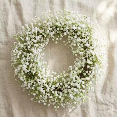 1pc 15.74 Inch Artificial Baby's Breath Wreath, White Gypsophila Wreath, Fake Flower Wreath, Suitable For Spring Wedding Home Front Door Window Tabletop Wall Indoor Outdoor Decor