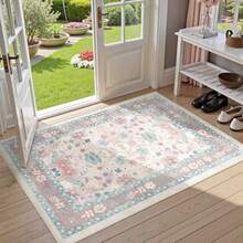 Deerly - Alfombra floral rosa para entrada 2 x 3 pulgadas lavable pequeña clásico bohemio antideslizante suave de pelo bajo fina para interiores para cocina entrada granja rosa claro/azul - azul rosado Rosa/Azul/Multicolor - Ver 2