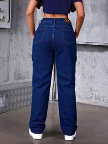 Straight-Leg Jeans With Multiple Pockets, Butt-Lifting Effect - Dark Wash - View 4
