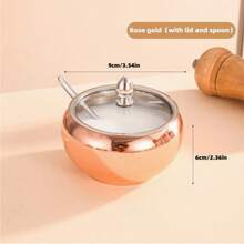Thick Stainless Steel Seasoning Jar With Spoon & Lid, Creative Soy Sauce Bottle, Salt & Pepper Shaker, Covered Seasoning Storage Box, Kitchen Organizer Rack, Kitchen Decor - Silver - View 2