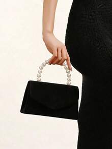 1pc Women's New Pearl Velvet Wrist Bag, Evening Bag, Collar Bag, Chain Bag, Dress Bag, Wedding Bag. Suitable For Parties, Birthday Parties, Proms, Bars, Nightclubs, Birthday Gift, Mother's Day Gift - màu đen - Xem 9