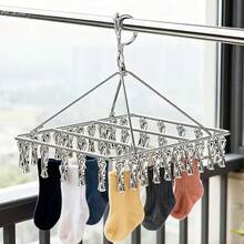 Stainless Steel Clothes Hanger With 20/40 Clips, Rotatable Hook, Windproof And Anti-Fall Design, Foldable, Suitable For Hanging Socks, Underwear, Towels, Bras, Clothing, Etc. Clothes Drying Rack, Valentine's Day Gift - Multicolor - View 2