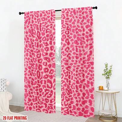 2 PIEZAS Cortinas con estampado de leopardo rosa, hechas de material de poliéster, diseñadas con bolsillos para barra, aptas para todas las estaciones, adecuadas para varias habitaciones, cortinas decorativas
