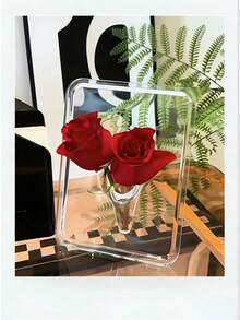 Modern Transparent Acrylic Vase, Heavy Rectangular Planter, Frame Design, Home Office Decor, Minimalist Style Desktop Ornament, Artificial/Fresh Flowers Compatible - Acrylic Vase - View 6