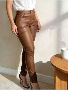 Plus Size Carrot Pants With Belt And Zipper At The Feet. - 棕色 - 查看 6