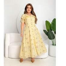 Evangelical Fashion Dress, Midi Skirt, Buttons, Embroidered Detail, Ruffle. - Amarillo - Ver 6