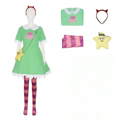Trang phục cosplay Công chúa Bướm Sao trong Star vs. The Forces of Evil, bộ trang phục cosplay anime gồm váy tay ngắn có cổ, vải dệt kim dài đến mắt cá chân.
