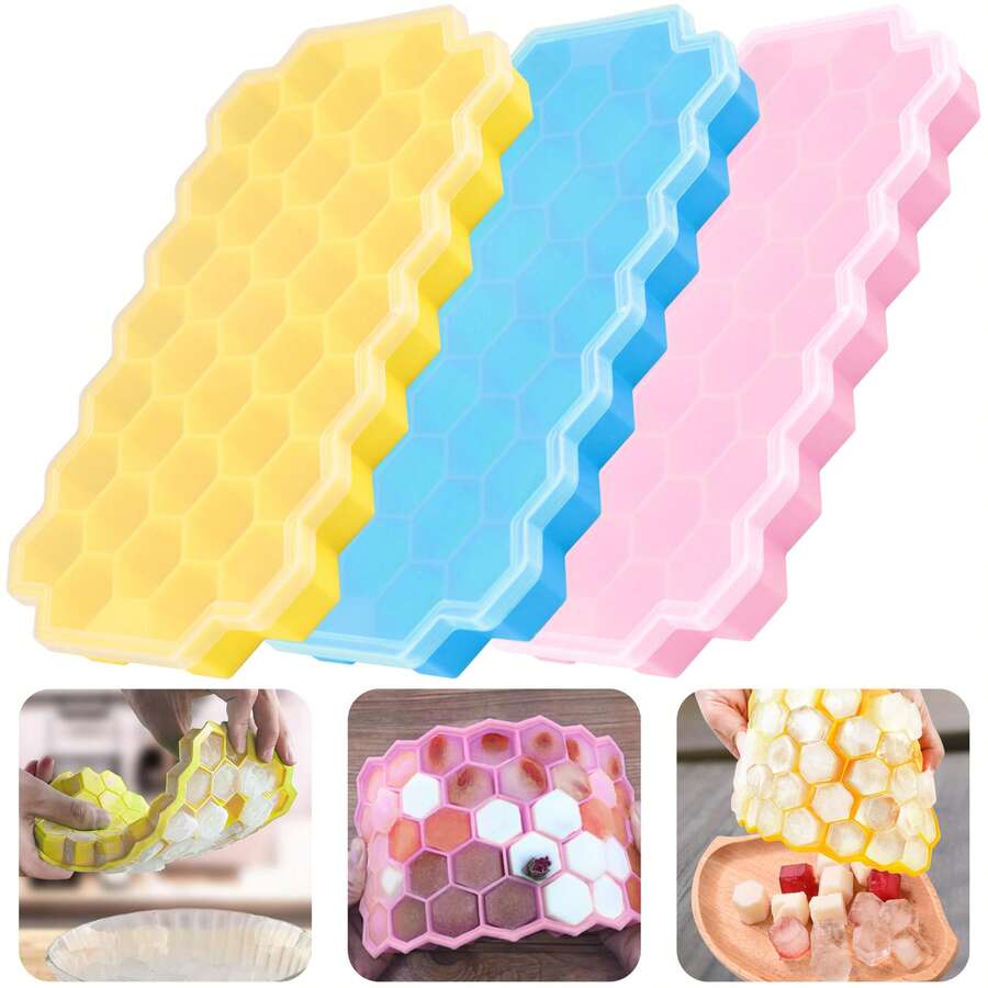 1pc 37-Cavity Hexagon Silicone Ice Cube Tray, Soft & Durable Ice Mold, Easy Release, Suitable For Whiskey, Cocktails, Soft Drinks, Essential Kitchen Item, Mother's Day Gifts, Items For Mom, Baking Supplies - Multicolor - View 1