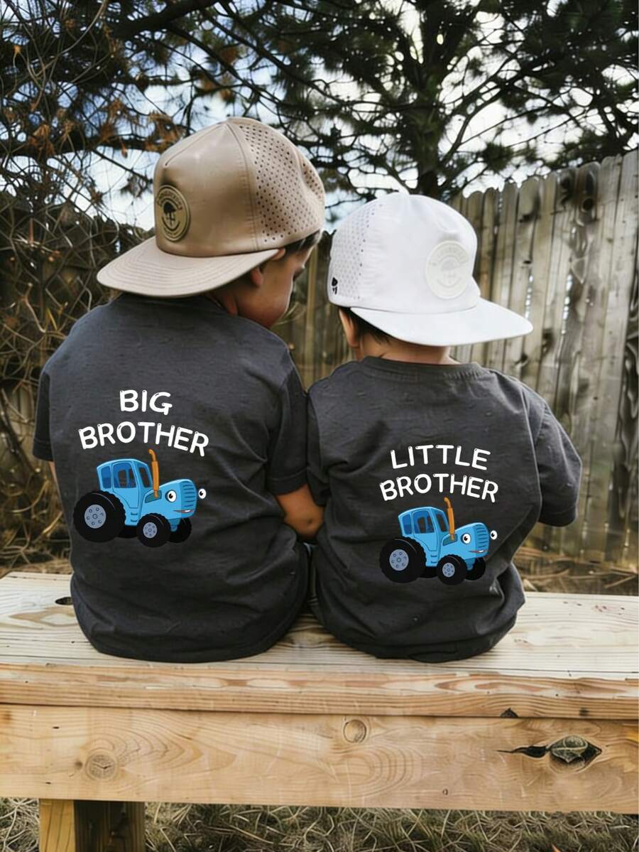 Áo thun ngắn tay cổ tròn in họa tiết phong cách thường ngày cho bé trai, thích hợp mặc mùa hè. - Màu xám đen - Xem 1